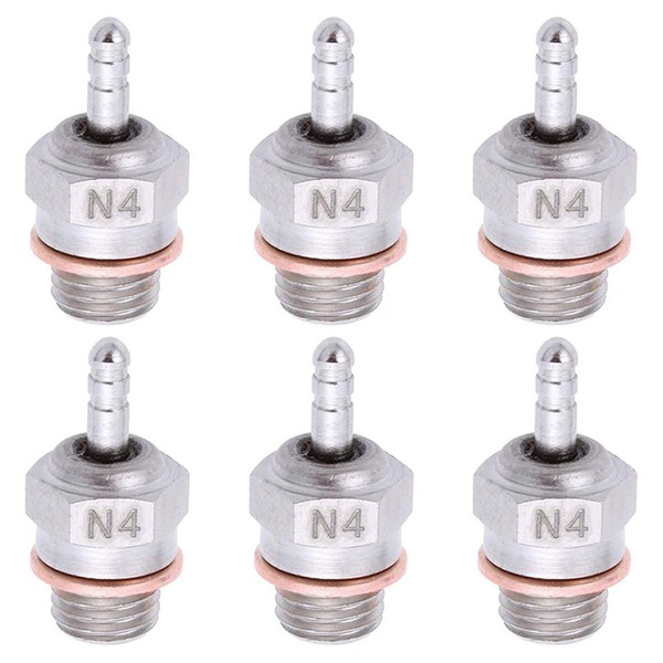 kingsea 70117 RC Spark Glow Plug No.4 N4 Super Duty Spark Engine Parts Replace OS 8 Compatible with RC Nitro Engine Car Truck Buggy(Pack of 6)
