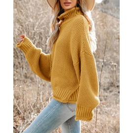 Saodimallsu Womens Oversized Turtleneck Fall Sweaters Batwing Long Sleeve Cute Cozy Chunky Knit Pullover Jumper Tops Yellow