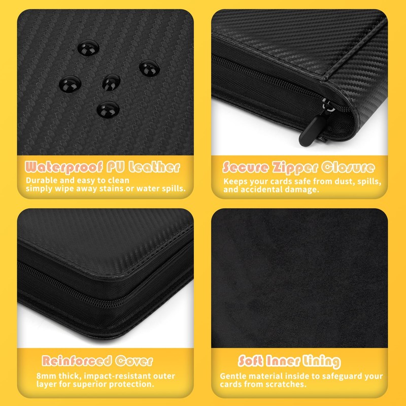 Premium 1000+ Pockets Trading Card Binder, 16-Pocket Ringless Side-Loading Album