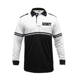 First Class Two Tone Security Bike Patrol Shirt with Reflective Stripes and Zipper Pocket (Medium, Long S (White/Black))