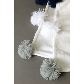 SPICE OF LIFE HCLK2910WH Fringe Pom Pom Blanket, Fleece, Cozy Warm, White, 59.1 x 39.4 inches (150 x 100 cm)
