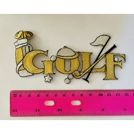 Golf Bag With Golf Clubs Patch Golfing Sports Golf Balls Appliqué Gold