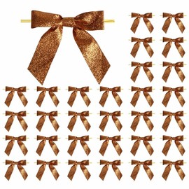 Meseey 30 Pieces 3 Inch Premade Metallic Glitter Christmas Bows with Twist Tie Pretied Xmas Ribbon Bows for Gift Wrapping Basket Wedding Baby Shower Brithday Party (Brown Glitter)