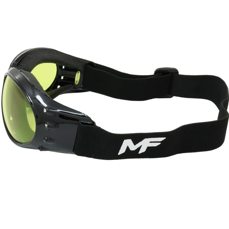 MotoFrames Vulcan Padded Shatterproof Anti-Fog Motorcycle Goggles Black Frames w/Yellow