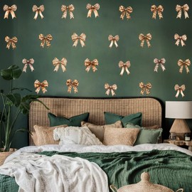 XUOIAYNB Watercolor Leopard Bow Wall Stickers, Cheetah Bow Knot Vinyl Wall Decals, Removable Bowtie DIY Wall Art for Girls Wowen Bedroom Living Room Decor