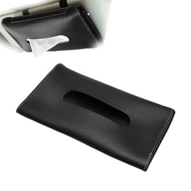 Car Tissue Case Tissue Cover Tissue Box Sun Visor Mount Tissue Holder PU Leather Hanging Car Accessories (Black)