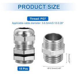 sourcing map 15Pcs Brass Nickel-Plated PG7 Cable Gland 3-6.5mm Threaded Waterproof Connector Adjustable Protectors for Hydraulic Systems CNC Machines Silver