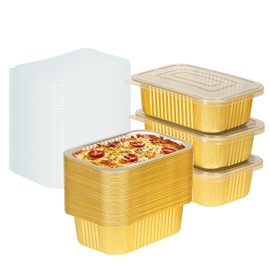 Petyuse 40 Pack 2LB 7.2"×5"×2.2" Gold Heavy Duty Aluminum Foil Pans with Lids 32oz Capacity Foil Food Containers with Lids, Tin Foil Pans with Lids for Baking, Meal Prep, Freezer and Takeout