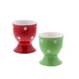 Ceramic Egg Cup With White Dots - Set of 2 (1 Green 1 Red)
