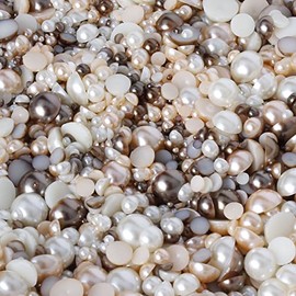 15g Mixed Colours Size Flat Back Pearls Cabochons Decoden 2mm - 12mm Bling (at The Beach)