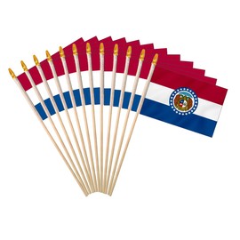 Missouri State Handheld Stick Flag 4x6 Inch 12 Pack Small Mini MO Flag On Wooden Stick For Patriotic Festival Events Party Decoration (MO, 4X6 In)
