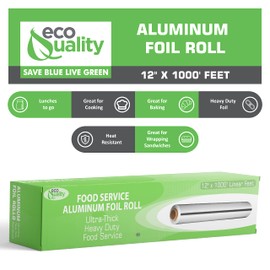 [4 Pack] Food Service Standard Duty Aluminum Foil Roll (12 in x 1000 ft) with Sturdy Corrugated Cutter Box - Great for Grill Use, Kitchen Wrap, Foil Wrap, Cooking, Cleaning by EcoQuality