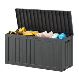NBYSGO 75 Gallon Outdoor Storage Box Waterproof, UV Resistant Resin Deck Boxes Lockable Lid for Delivery Box, Indoor, Garden, Pool Supplies, Patio Cushions, Grey