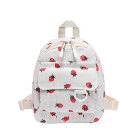 LJCZKA Strawberry Corduroy Backpack for Girls Women, Small Toddler Preschool Backpack Kids Cute School Bag for Kindergarten Travel