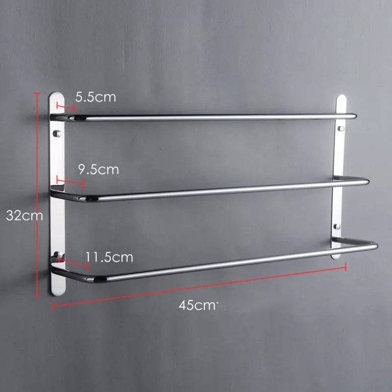 Hand-polished 304 Stainless Steel Three-Towel Bars Towel Rack Wall-Mounted Multilayer