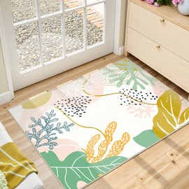 PureCozy 2x3 Pink Washable Entryway Indoor Small Non Slip Area Rugs for Living Room Cute Soft Throw Doormat Low Pile Kids Nursery Rug Thin Coral Print Carpet for Bathroom Laundry Dining Room