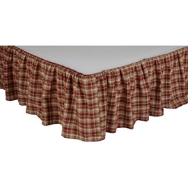 VHC Brands Rustic Beckham Plaid Cotton Split Corners Gathered Twin Bedding Accessory, Skirt 39x76x16, Rust Red