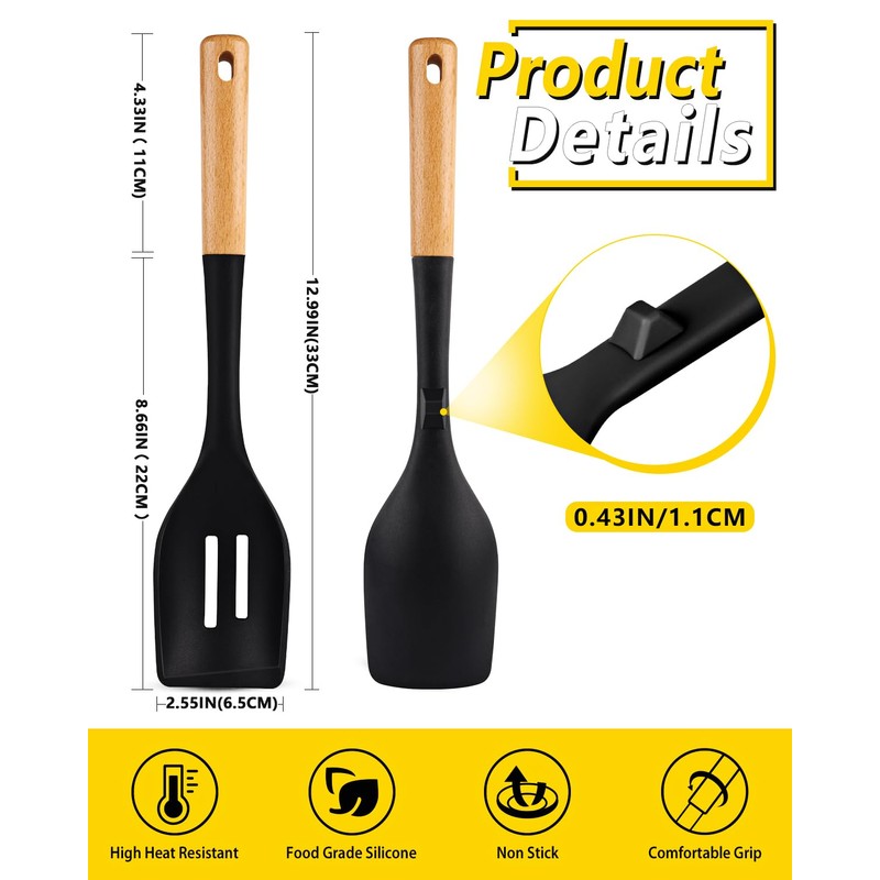 Pack of 2 Large Silicone Cooking Spoons, Heat Resistant Non