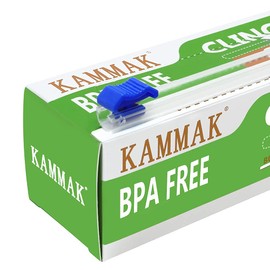 KAMMAK Plastic Wrap with Slide Cutter - 4 Pack 12 inch Clear Cling Film, 300 Square FT Roll - BPA Free, Microwave Safe, Quick Cut Kitchen Wrap