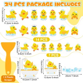 Joottuan 24 PCS Yellow Duck Non Slip Shower Stickers Cute Cartoon Duck Anti Slip Bathtub Decals Bathroom Floor Decor Bathe Treads Decorations Adhesive Appliques with Scraper