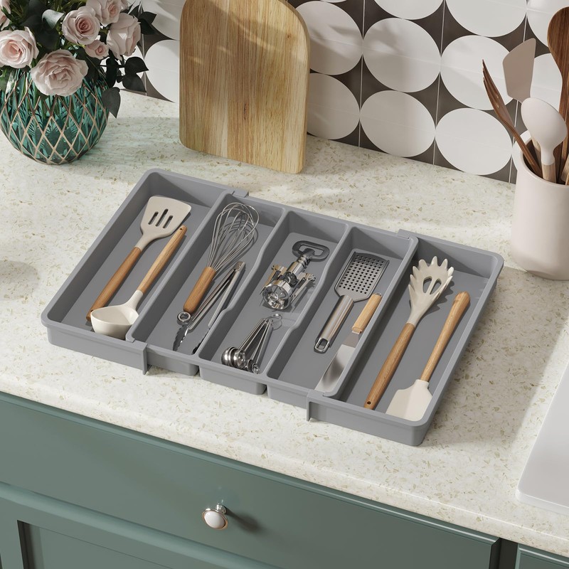 Lifewit Plastic Utensil Organizer for Kitchen Drawers, Expandable 13 to