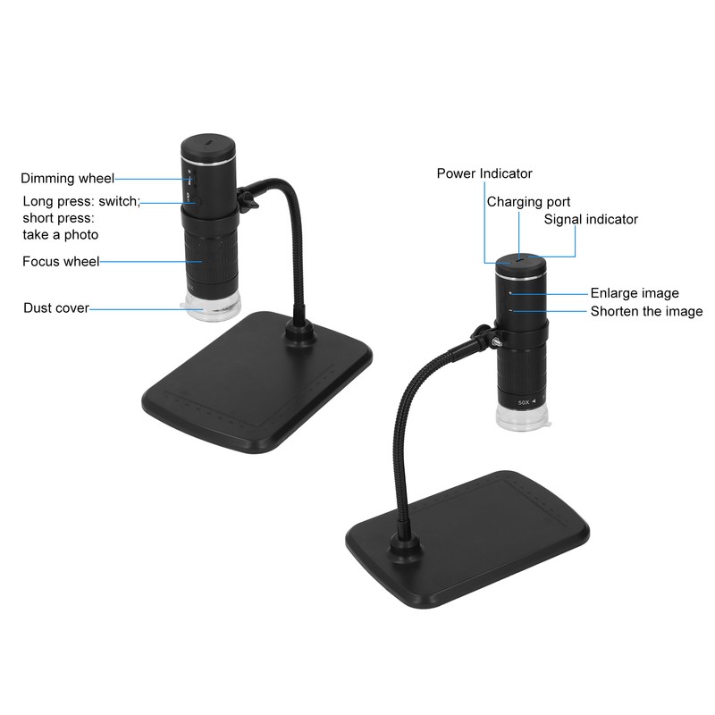 Wireless Digital Microscope 50 to 1000X Portable 2MP with Flexible