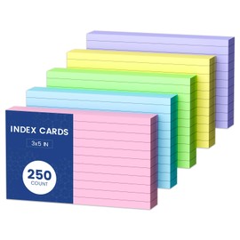 3x5 Index Cards Colored Note Cards, 250 PCS Ruled Index Cards 3x5, Lined Index Flashcards 3 x 5, Color Flash Cards for Studying, Lined on Front, Blank on Back, 3x5 Recipe Cards, Notecards for Office