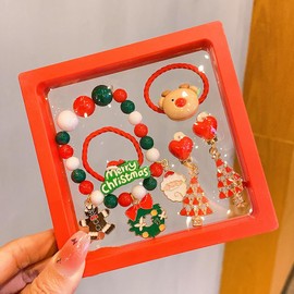 5 Pcs Christmas Jewelry Set with Beads Bracelet Earring Hair Ties for Girls, Xmas Decorated Accessories with Christmas Elements for Girls Women, Come with Gift Box