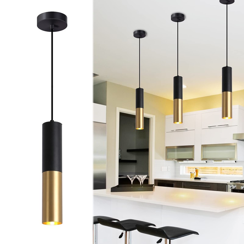 Omgomne Modern Pendant Light Fixture Kitchen Island,1-Light Black Gold GU10