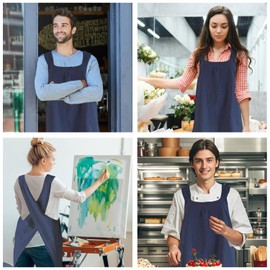 L0famy Japanese Cross Back Apron for Women, Cooking Aprons for Men with Pockets, Japanese Style Cotton Apron, for Baking Painting Gardening Cleaning