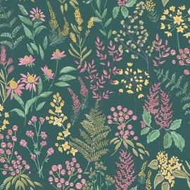 Rural Paradise Floral Sprig Wallpaper Teal/Pink Holden 13660