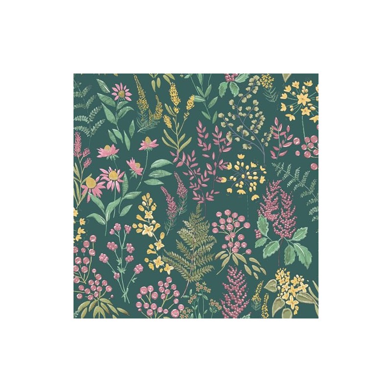Rural Paradise Floral Sprig Wallpaper Teal/Pink Holden 13660