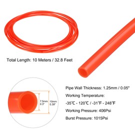 sourcing map Pneumatic Air Line Tubing 10mm OD x 7.5mm ID 10 Meters(32.8 FT) Air Compressor Nylon Tubes Polyamide Air Tubing Hose Tube for Air Compressor Water Fluid Transfer, Red