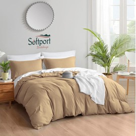 Taupe Duvet Cover Oversized King Plus 128x120 - 3 Piece Duvet Cover with 2 Pillow Shams - 100% Egyptian Cotton Comforter Cover with Zipper Closure & 4 Corner Ties, Oversized King Plus Duvet cover set