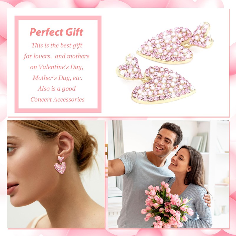 Pink Heart Earrings for Women Valentines Day Gifts for Her