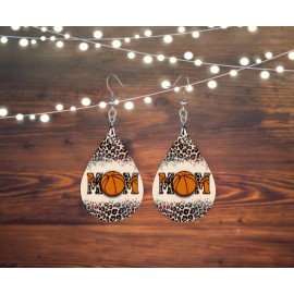 Twisted R Design Basketball Mom Sports Wood Tear Drop Printed Earrings Jewelry Leopard Print