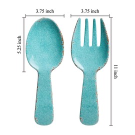 UPware Crackle Melamine Salad Servers, Serving Utensil Set, Includes Serving Fork and Spoon for Tossing Salad, Pasta, Turquoise, 10.75 Inch, Set of 2