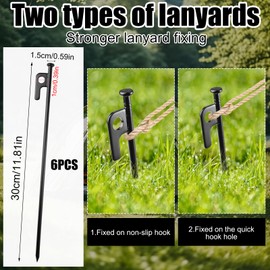 Pack of 6 Tent Pegs Steel Pegs, 30 cm Screw Pegs, Camping Metal, Stakes, Stable, Tent Pegs, Made of Steel, Tent Pegs, Storm Proof for Camping, Outdoor, Hiking