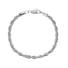 L.Karden 4MM Mens Twist Rope Chain Bracelet Silver for Men Boys Women, Stainless Steel 18K Plated Bracelets