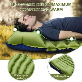Camping Sleeping Pad, Ultralight Camping Mat with Pillow, Built-in Foot Pump Inflatable Sleeping Pads Compact for Camping Backpacking Hiking Traveling Tent,Single,Green.