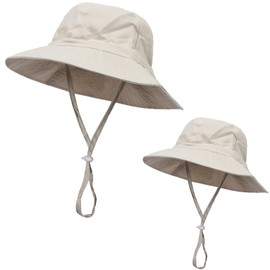 Asufegucd 2Pcs Parent-Child Sun Hat,UPF 50+ Toddler Bucket Hat for Mother&Baby Boys Girls Beach Hat (US, Age, 0 Months, 6 Months, Beige)