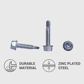 30pcs DIN 7504K Galvanized Steel 6.3 x 32mm Screws Self Drilling Tapping Screw Hex Washer Head Self Tapping (30, 6.3 x 32mm)