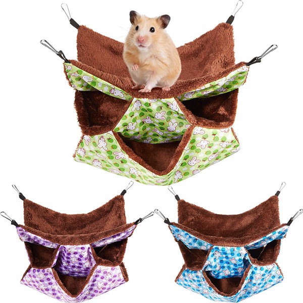 3 Pieces Small Pet Cage Hammock Small Animal Hanging Hammock 3 Tier Pet Hanging Bed Small Animal Cage Accessories Bedding for Hamster Parrot Sugar Glider Ferrets Rat Chinchilla Playing and Sleeping