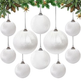 Woration 10pcs Christmas Balls Ornaments Set Velvet Wrapped Plastic Ball Hanging Decoration 3 Size for Xmas Tree Festival Home Wedding Holiday Party Decor - White