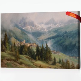 Mountain Landscape Painting Canvas Print, Nature Landscape Picture Wall Art, Forest Paintings Wall Decor For Home Bedroom Living Room 12X16 in Unframed