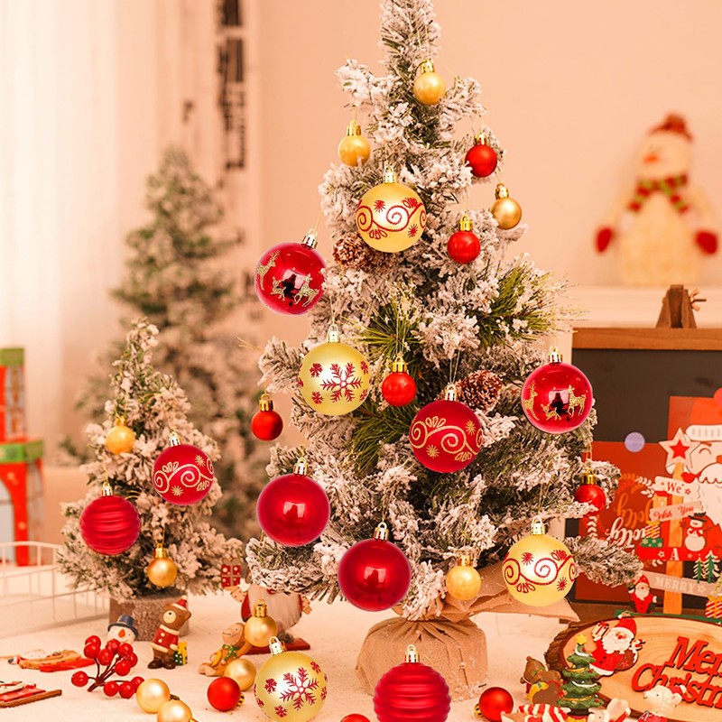 Christmas Decorations,H HOME-MART 44Pcs Christmas Tree Baubles,Christmas Ball Ornaments|Hanging Christmas