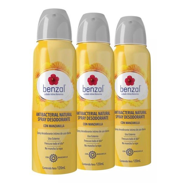 Benzal Spray Desodorante Íntimo Manzanilla 3 Pack