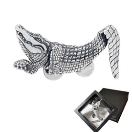 CRIZAN Alligator Brooch Pin, Silver, Vintage Textured Crocodile Design, Metal Lapel Pocket Accessory for Men (Alligator)