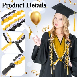 Canlierr 17 Pcs Graduation Leis and Cord Set 2025 Braided Necklace Adjustable Graduation Gift for Student Grad Party Supplies(Black Gold White)