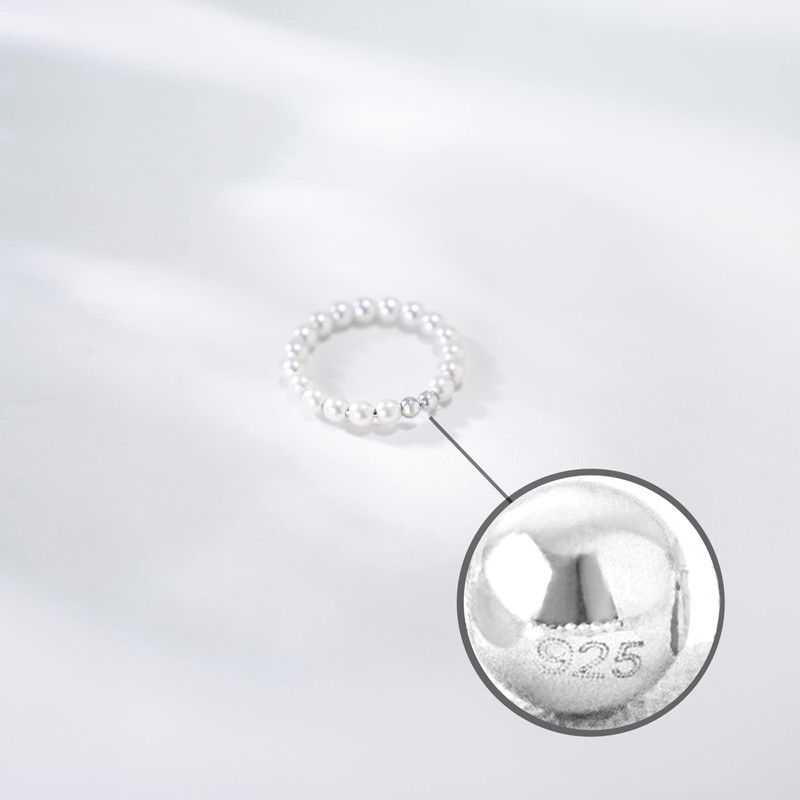 FH.bird Women's "Angel Wheel" Beaded Ring, Adjustable, 925 Silver, Shell